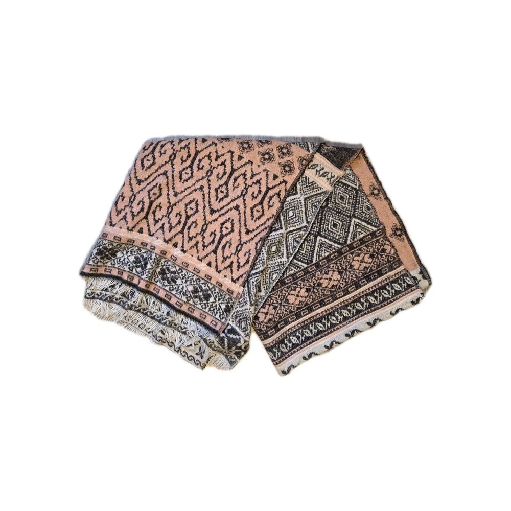 Shiraleah Chicago Pink Black Boho Tribal Fringe Scarf Wrap Shawl 70x27.5 EUC